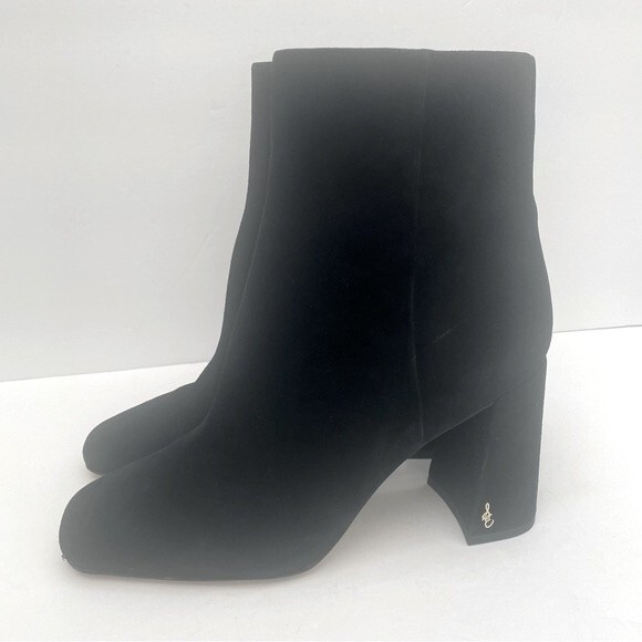 SAM EDELMAN Codie Black Leather Side Zipper Square Toe Heeled Booties Size 10.5 - Picture 10 of 11